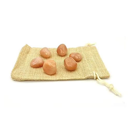 Plus Value Peach Moonstone Tumbled Pebbles Stone Reiki Healing Crystal Aura Chakra Vastu Feng Shui (100grams, Jute Bag)