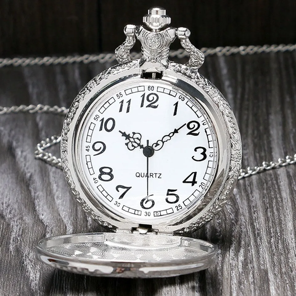 Pocket Watch Necklace Pendant Chain Unisex Gifts Clock cep saati