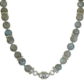 Precious Grey Moonstone 10mm Magnetic Interchangeable Necklace (Sterling Silvertone/Grey Moonstone)