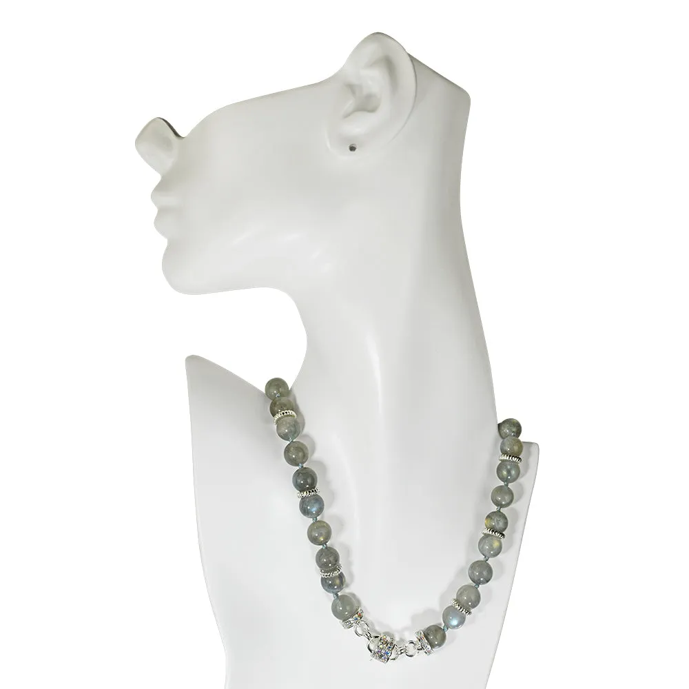 Precious Grey Moonstone 10mm Magnetic Interchangeable Necklace (Sterling Silvertone/Grey Moonstone)