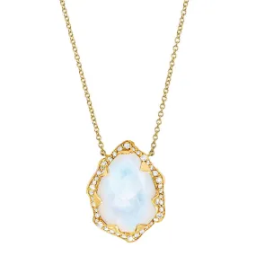 Queen Water Drop Moonstone Necklace with Full Pavé Diamond Halo