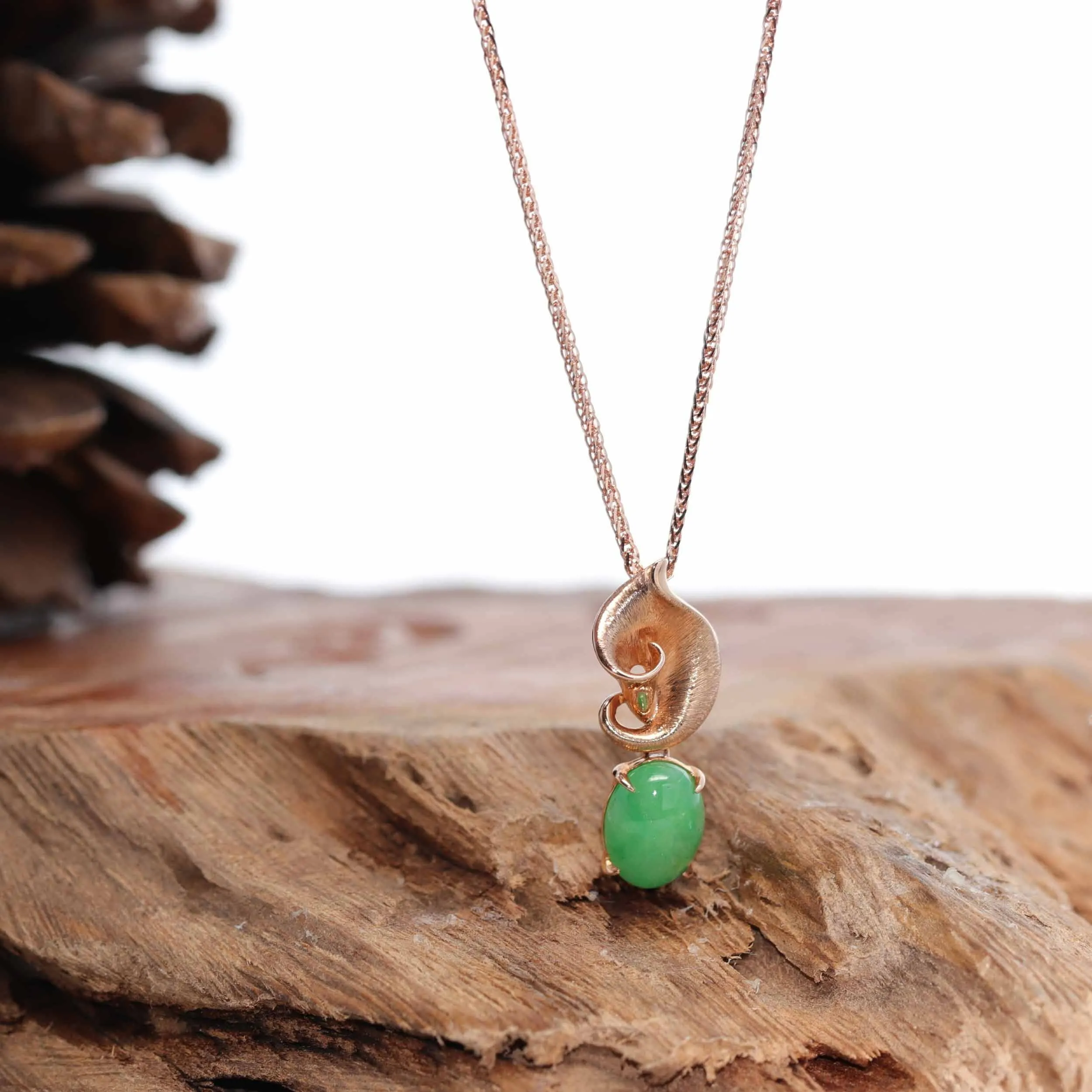 "Morning Glory" 18K Rose Gold Imperial Jadeite Jade Cabochon Necklace