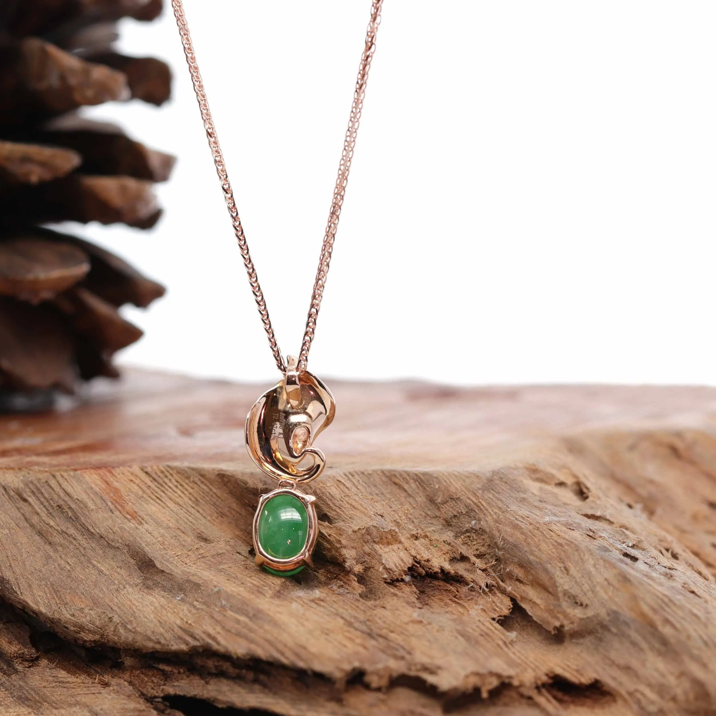 "Morning Glory" 18K Rose Gold Imperial Jadeite Jade Cabochon Necklace