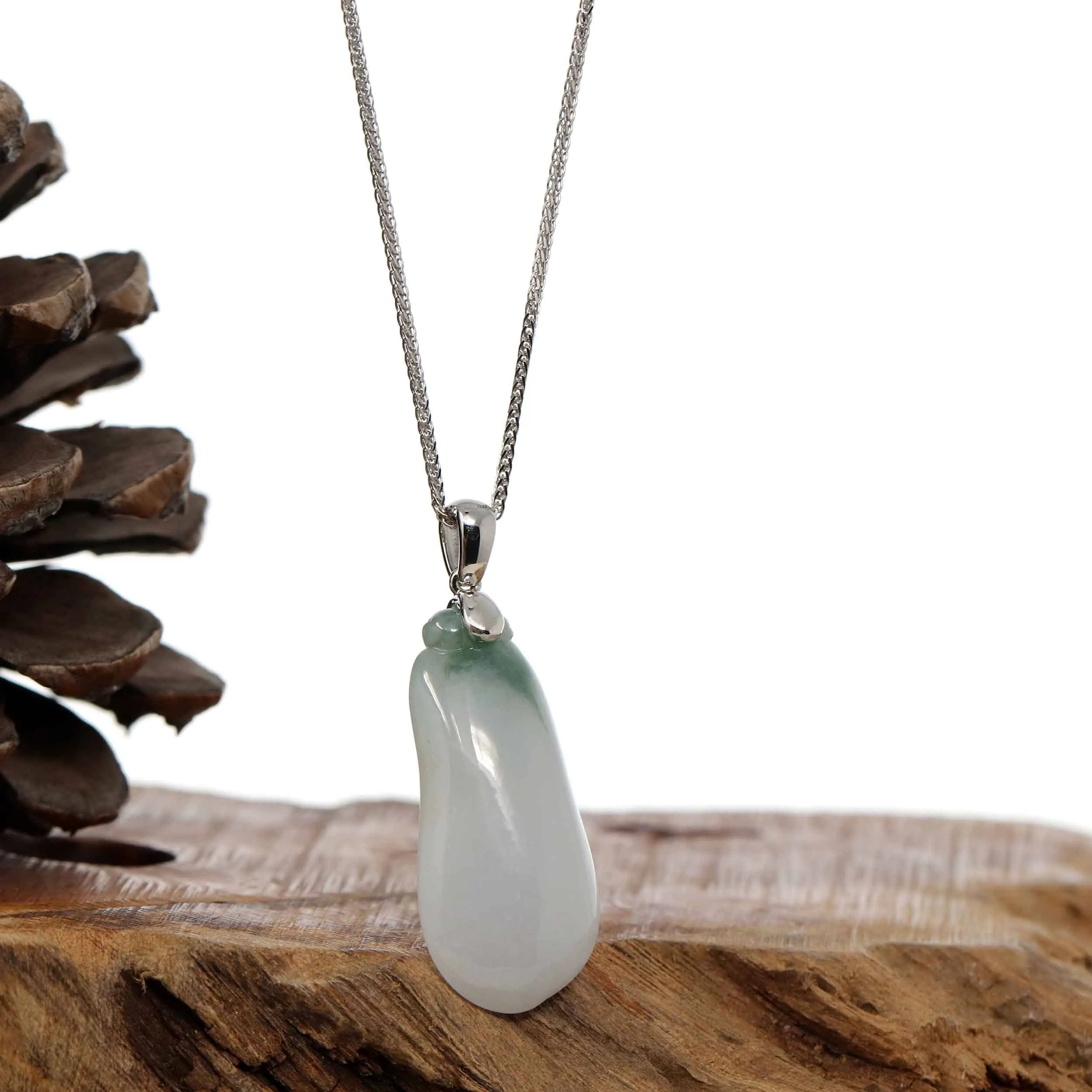 "Shou Tao" (Longevity Peach) Natural Blue green Jadeite Jade Necklace With Silver Bail