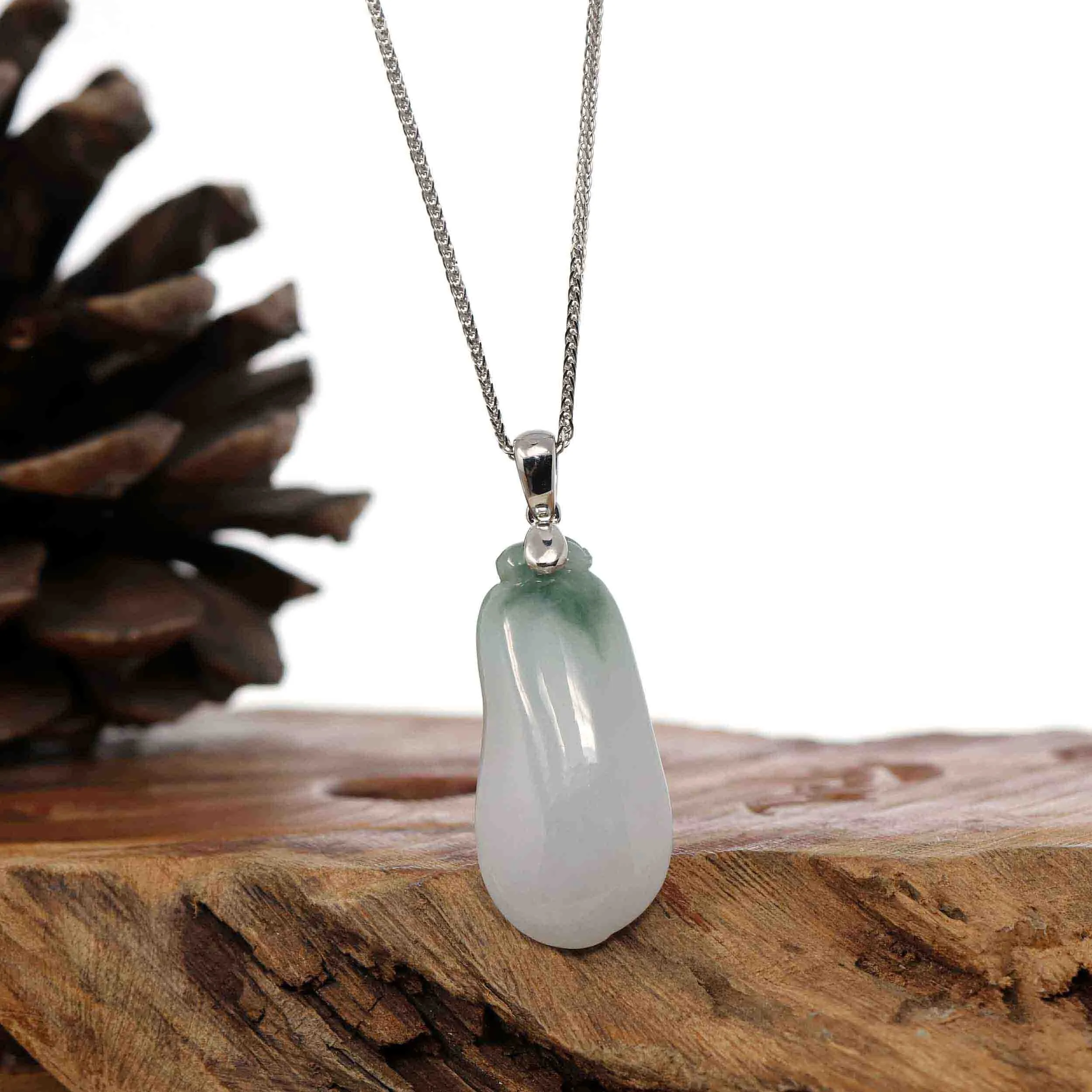 "Shou Tao" (Longevity Peach) Natural Blue green Jadeite Jade Necklace With Silver Bail