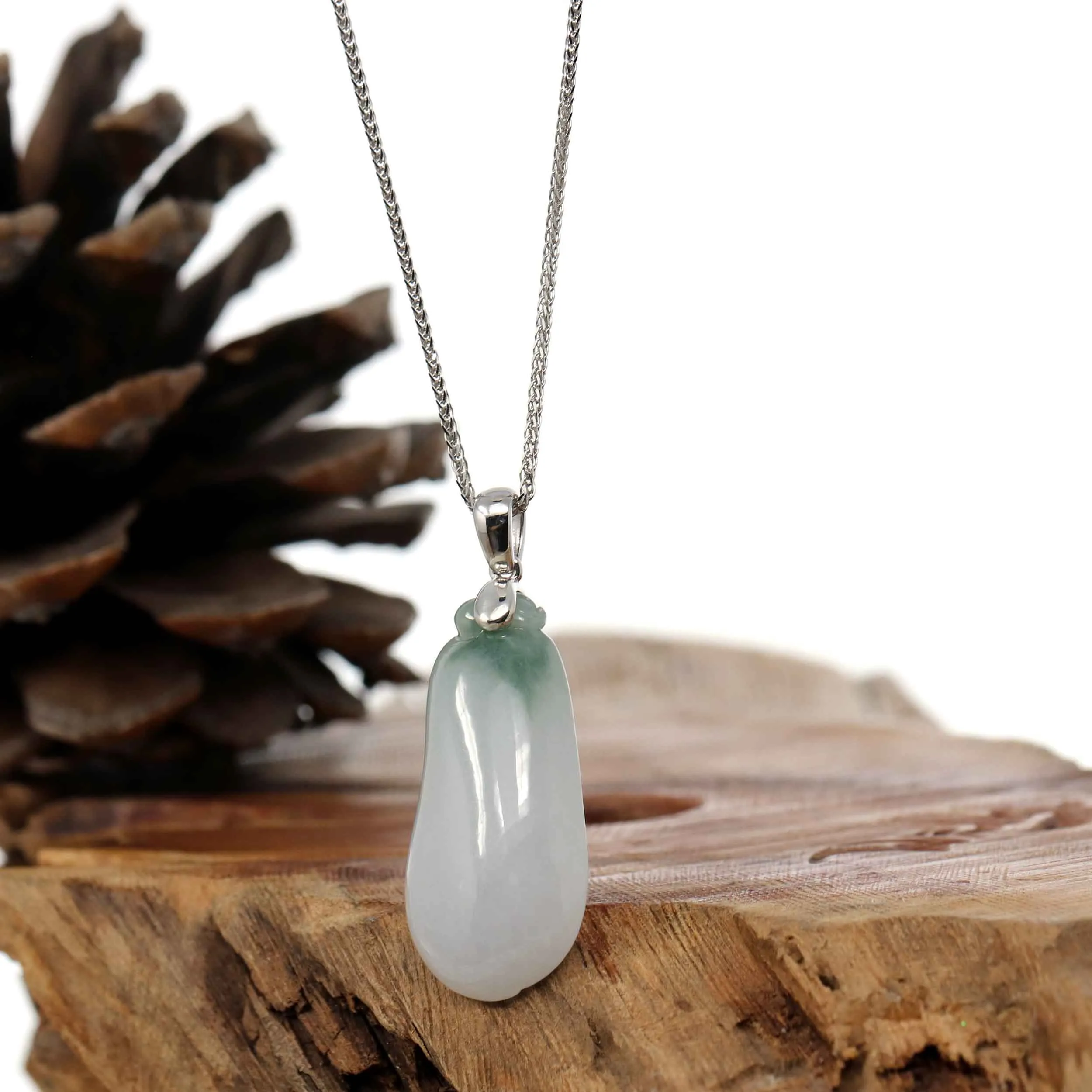 "Shou Tao" (Longevity Peach) Natural Blue green Jadeite Jade Necklace With Silver Bail