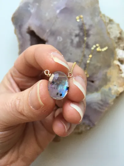 Rainbow Moonstone Necklace - Moonstone Jewelry - Crystal Healing Gift - June Birthstone - For Wife - Silver or Gold