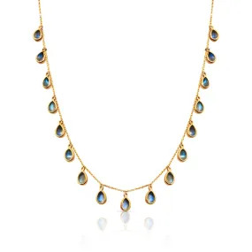 Rainbow Moonstone Pear Shape Necklace In 18K Rose Gold