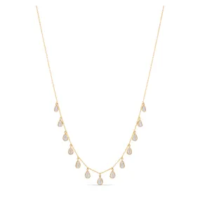 Rainbow Moonstone Pear Shape Necklace In 18K Yellow Gold