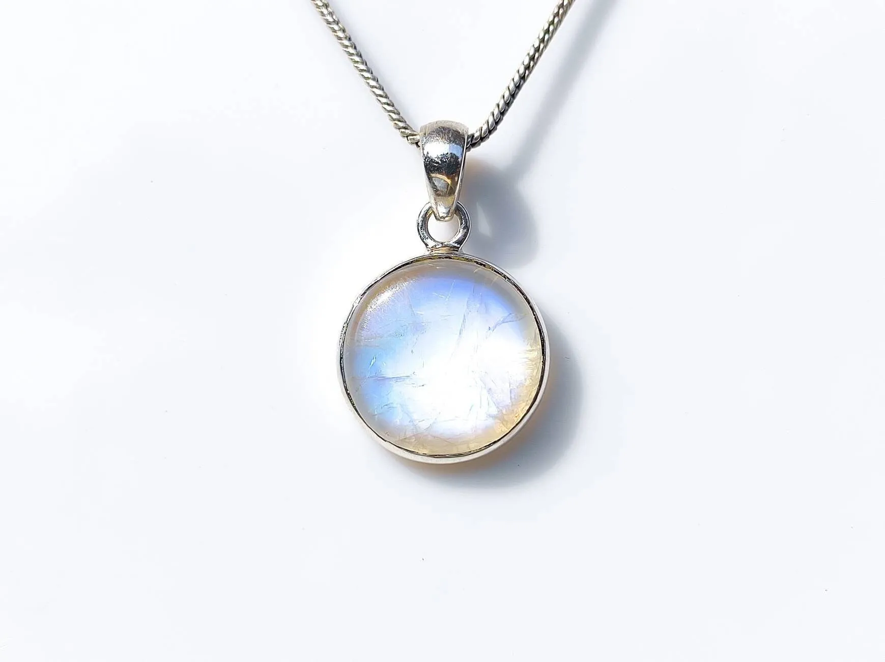 Rainbow Moonstone Round Pendant Necklace