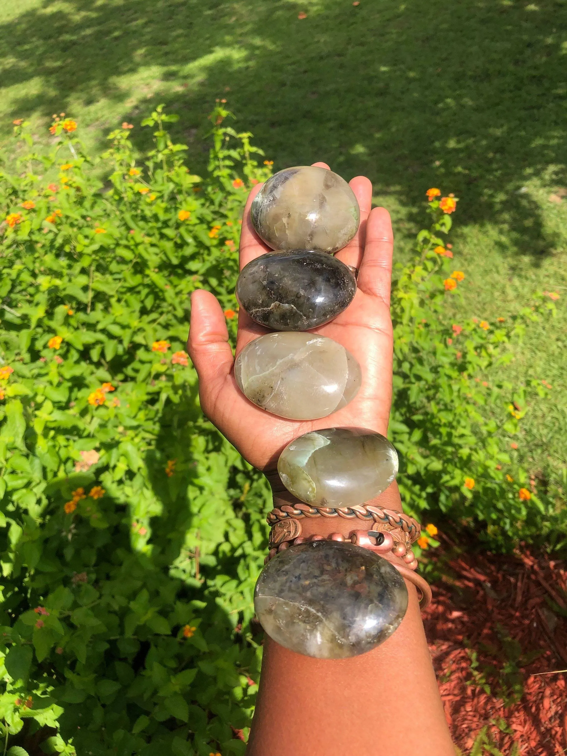 RARE Green Moonstone Palm Stone 2 1/2-3 Inch