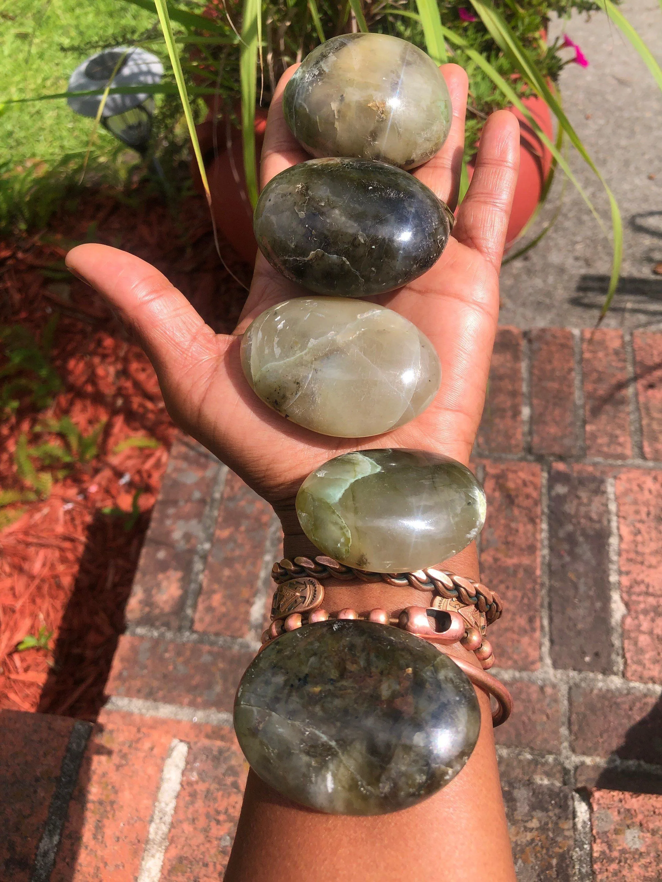 RARE Green Moonstone Palm Stone 2 1/2-3 Inch