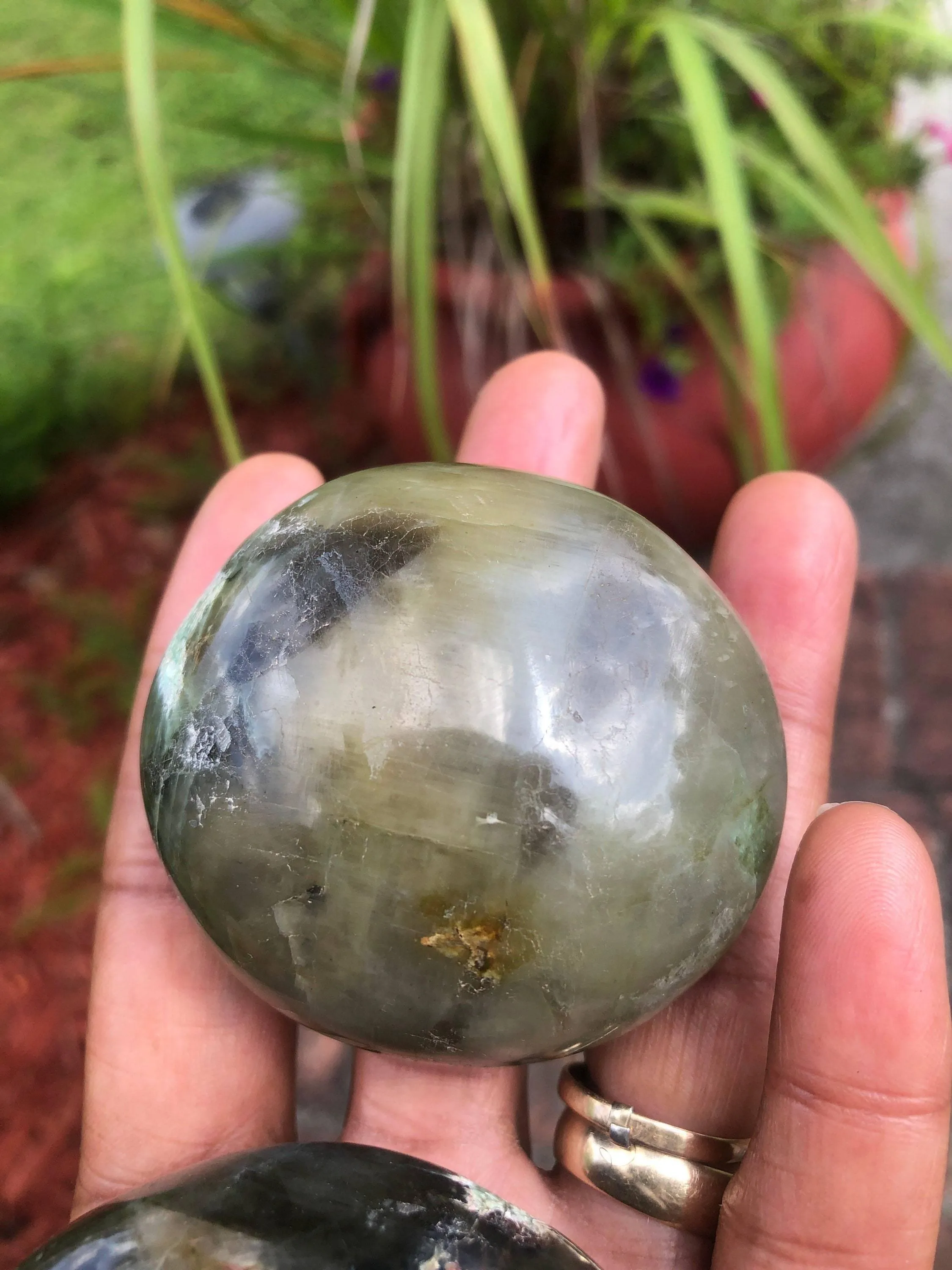 RARE Green Moonstone Palm Stone 2 1/2-3 Inch