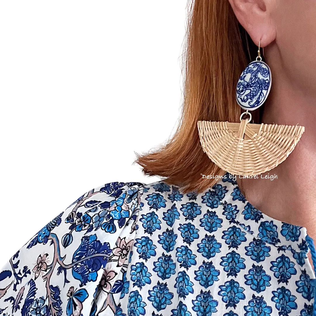 Rattan Chinoiserie Fan Earrings