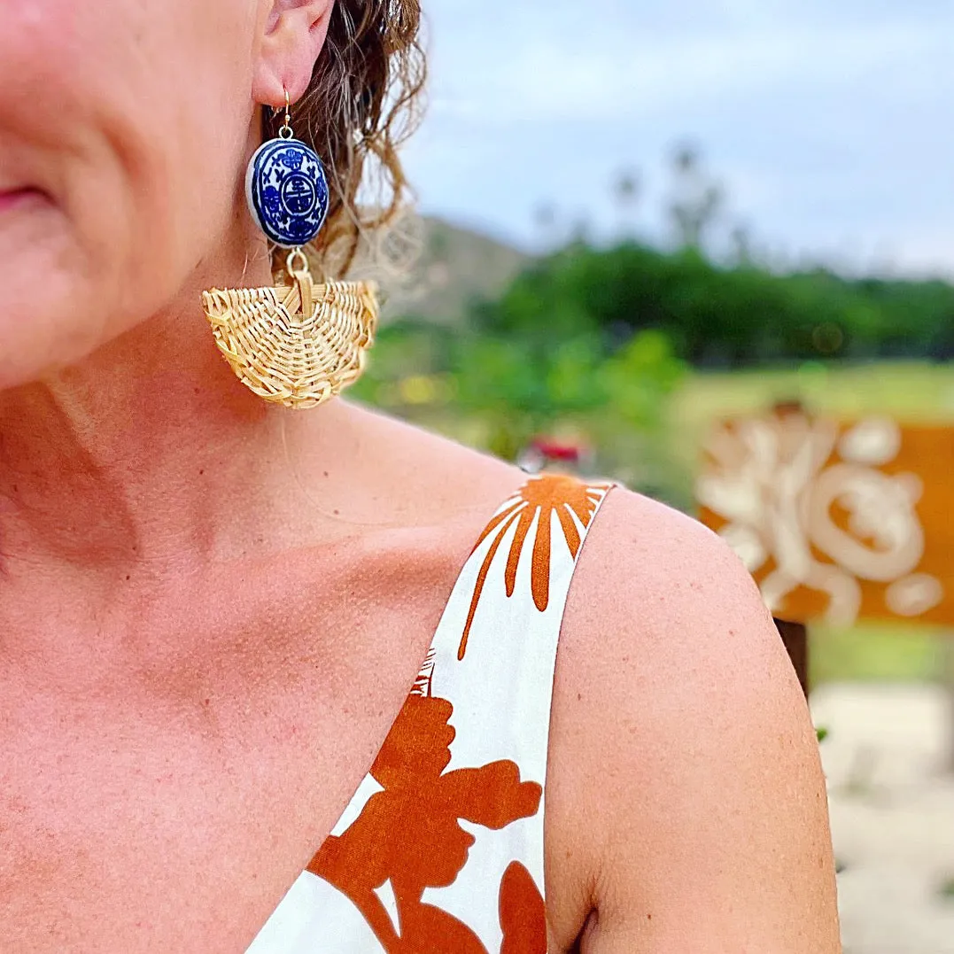 Rattan Chinoiserie Fan Earrings