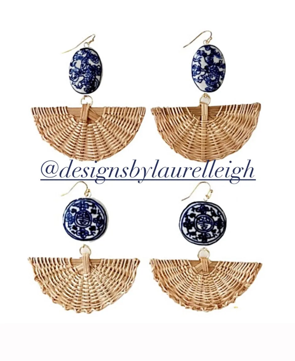 Rattan Chinoiserie Fan Earrings