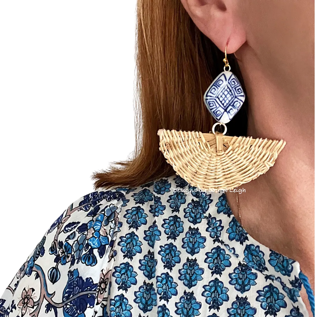 Rattan Chinoiserie Fan Earrings