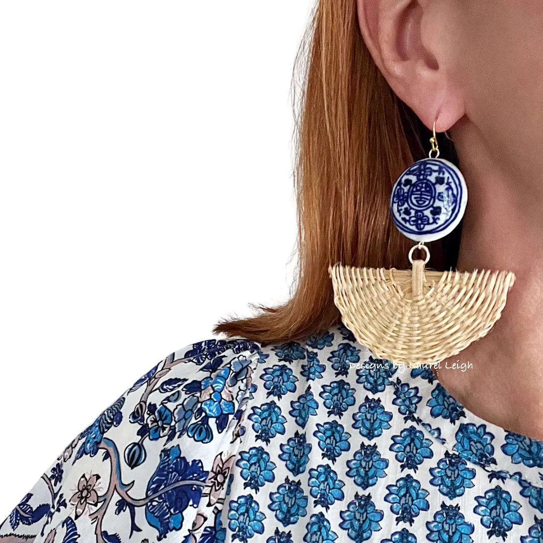 Rattan Chinoiserie Fan Earrings