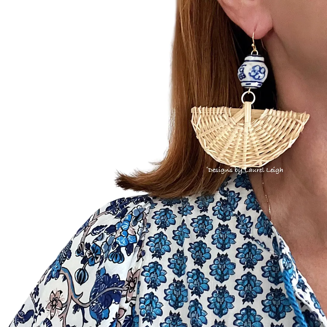 Rattan Chinoiserie Fan Earrings