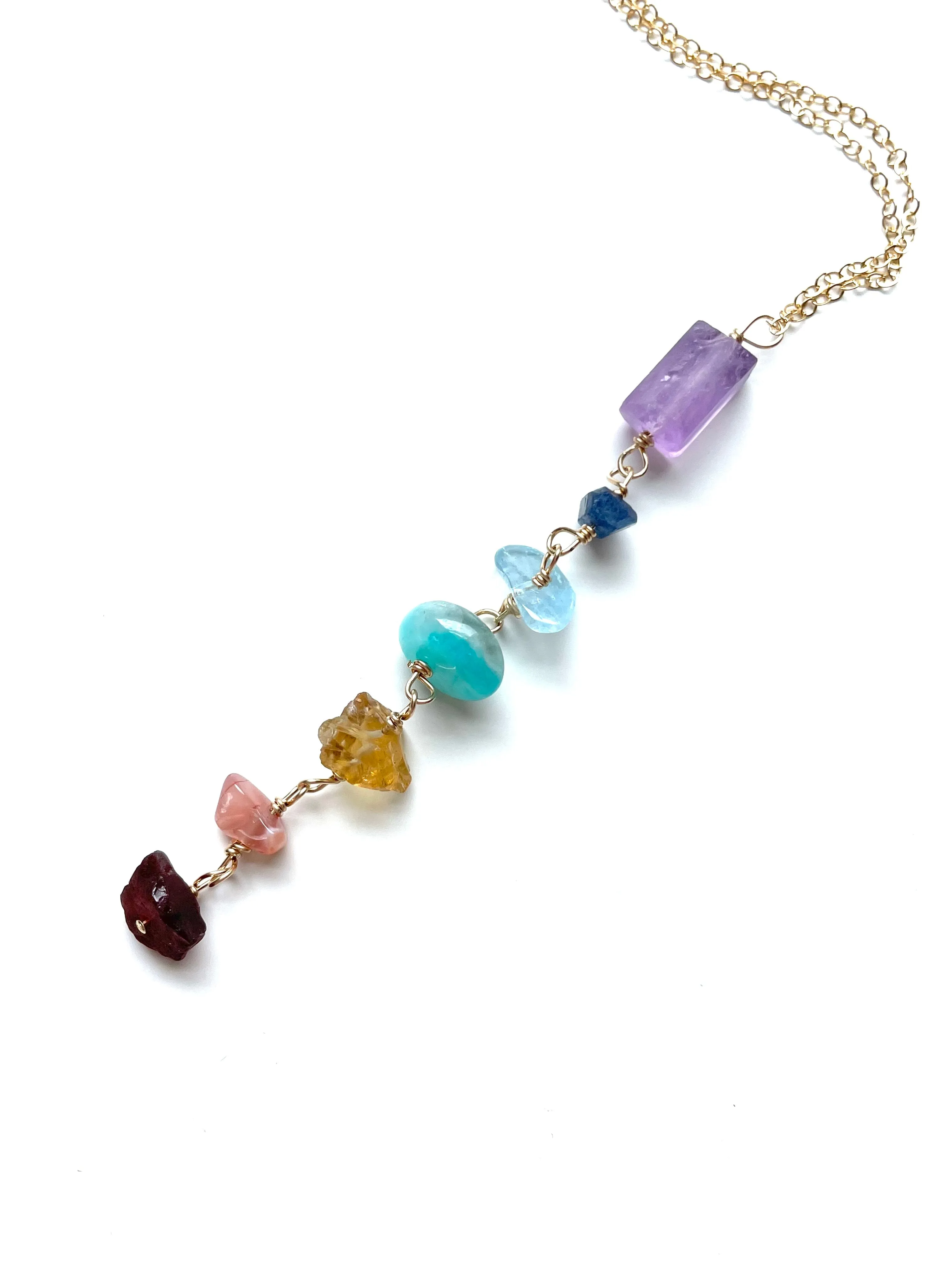 Raw Chakra Lariat Dangle Necklace Y Necklace