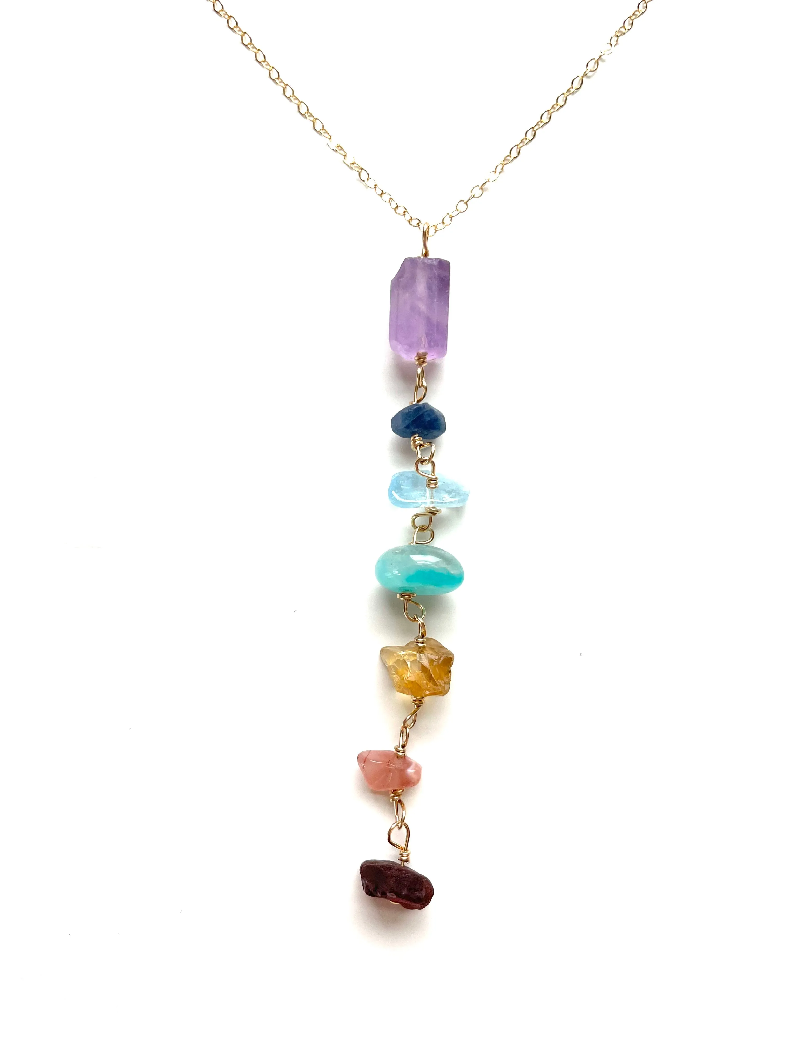 Raw Chakra Lariat Dangle Necklace Y Necklace