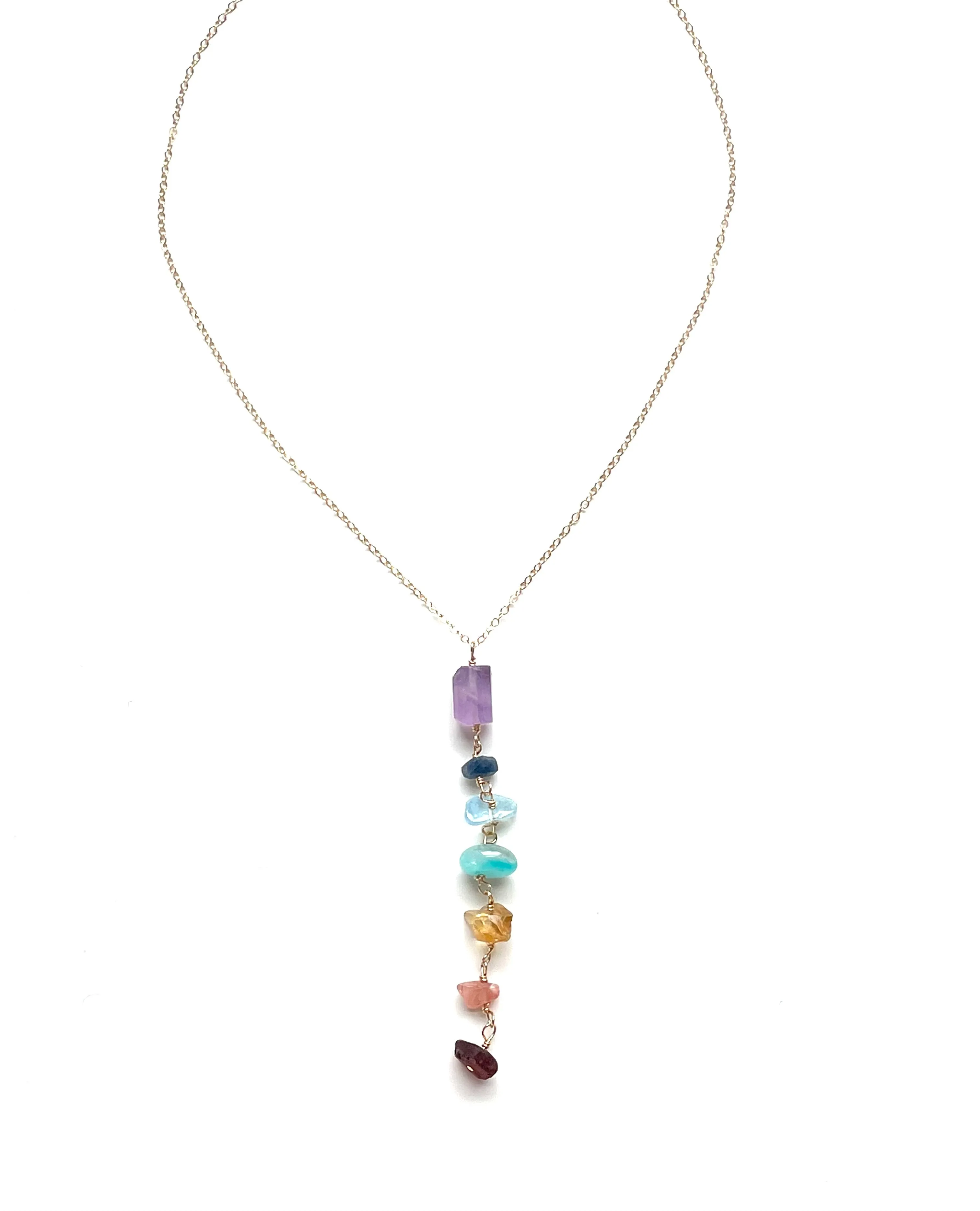 Raw Chakra Lariat Dangle Necklace Y Necklace