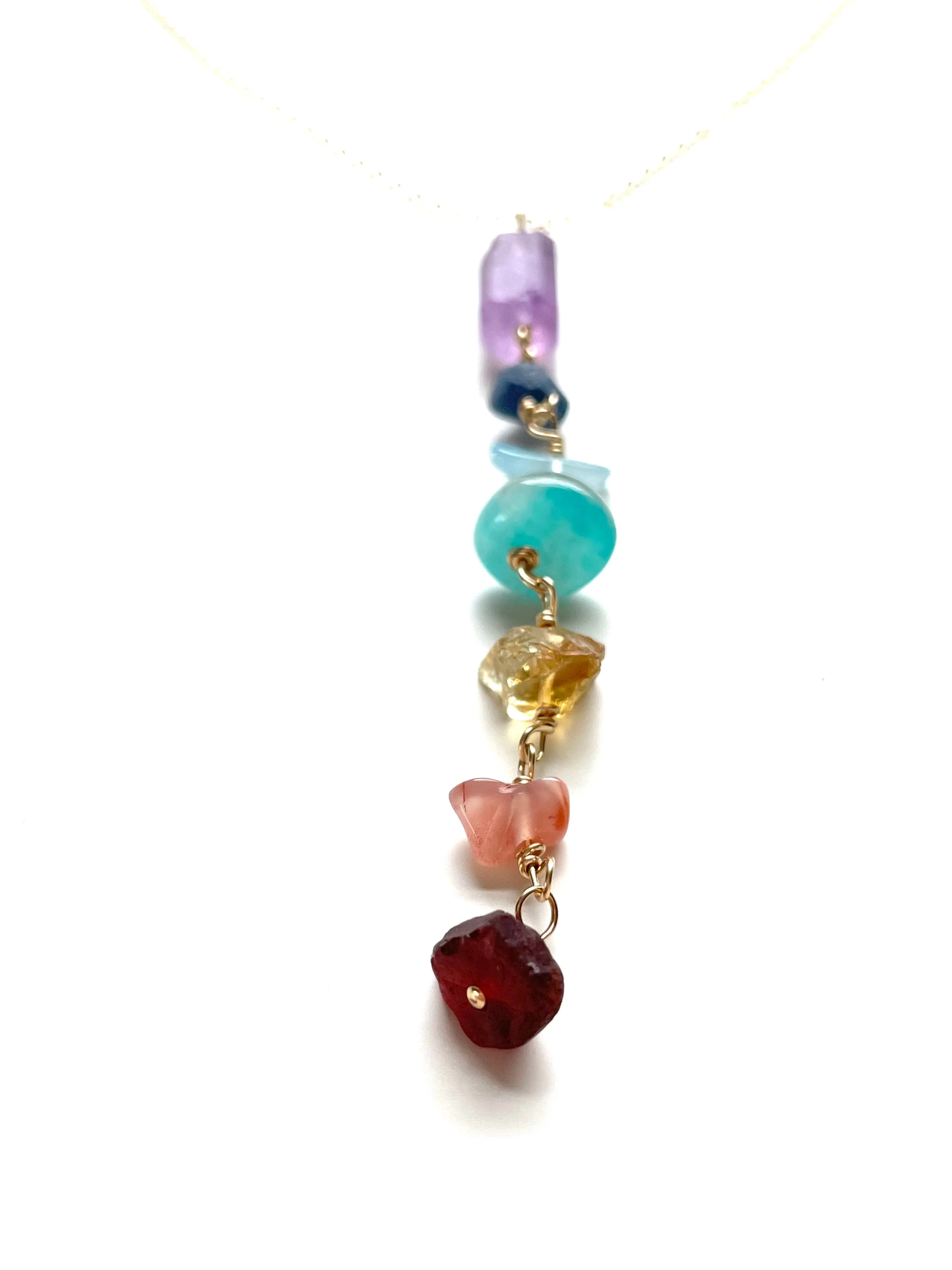 Raw Chakra Lariat Dangle Necklace Y Necklace