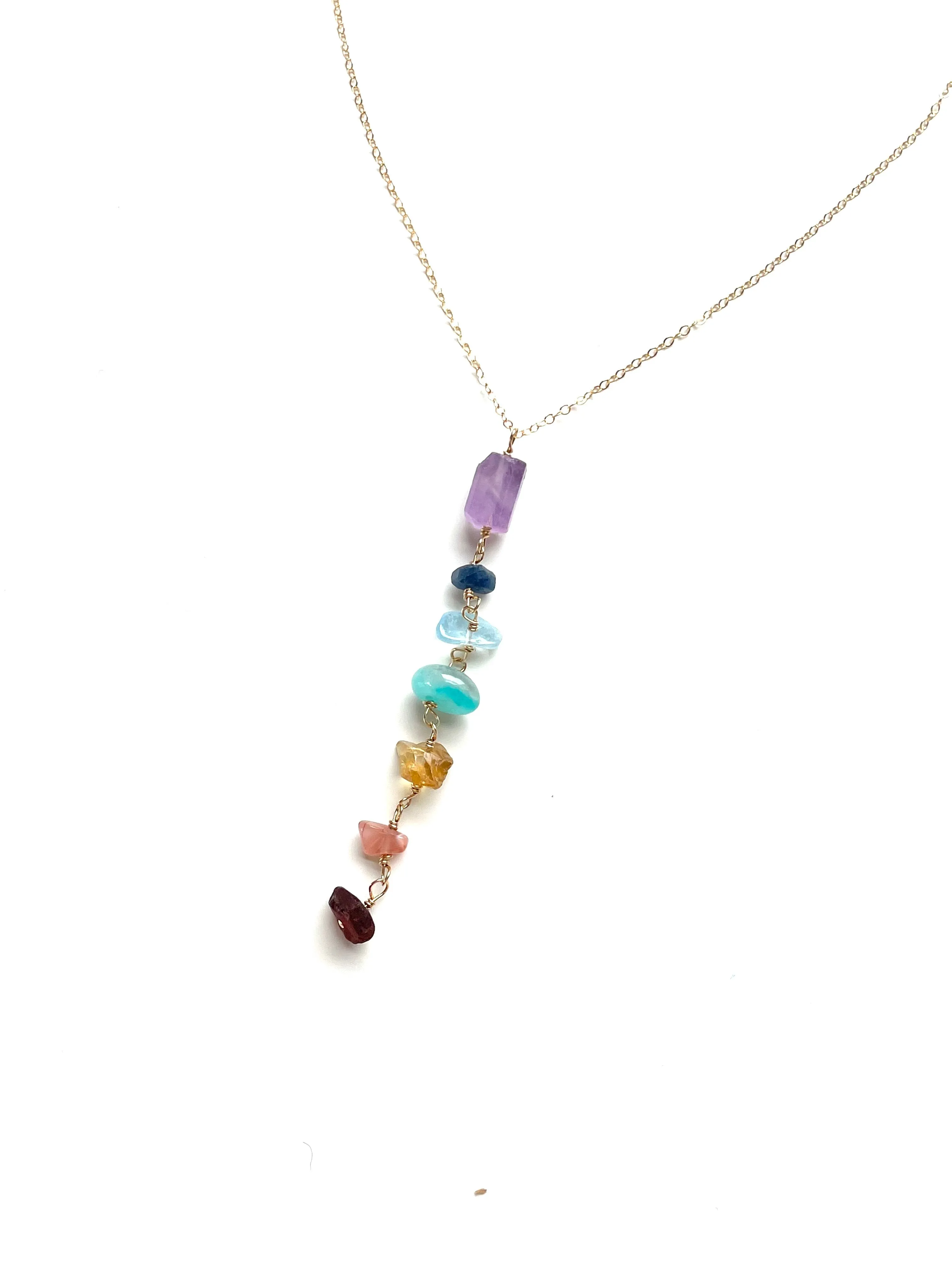 Raw Chakra Lariat Dangle Necklace Y Necklace