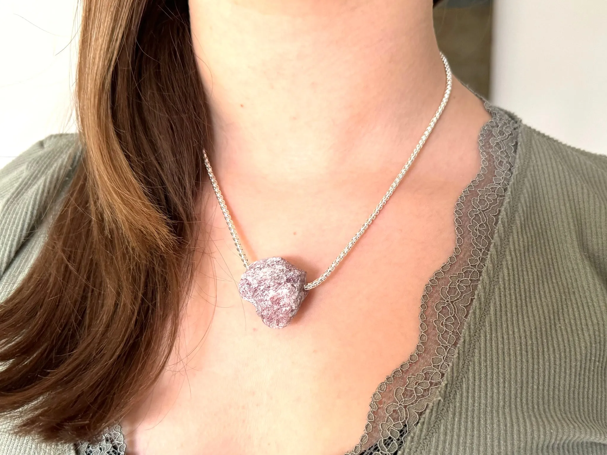 Raw Crystal Necklace - Chunky Silver Necklace