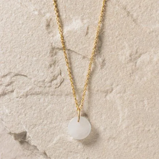 Raw Rainbow Moonstone Coin Necklace - Gold