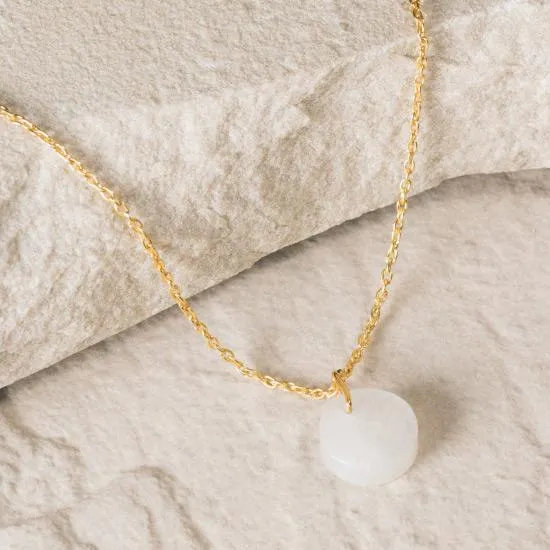 Raw Rainbow Moonstone Coin Necklace - Gold