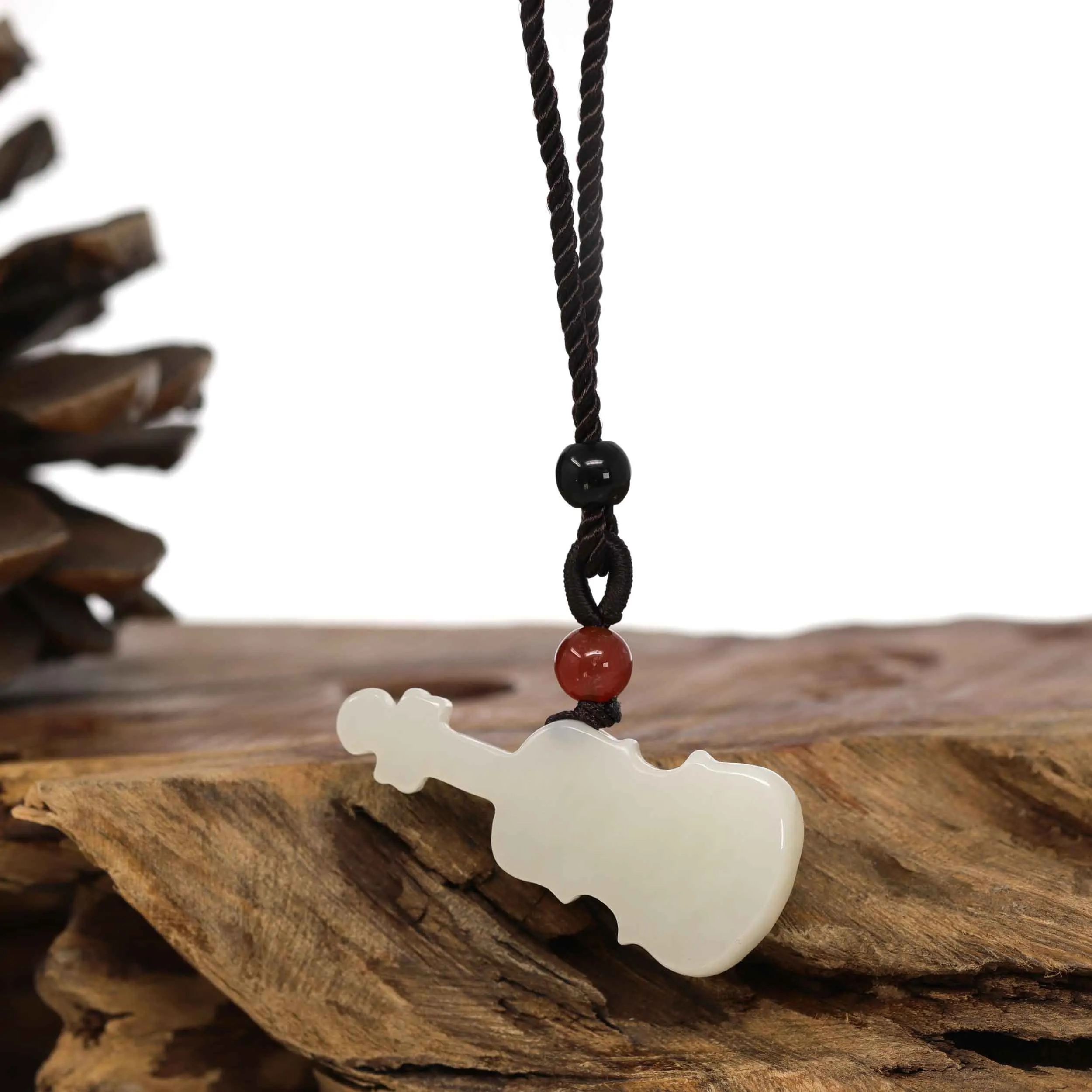 RealJade® Genuine White Nephrite Jade Violin Pendant Necklace