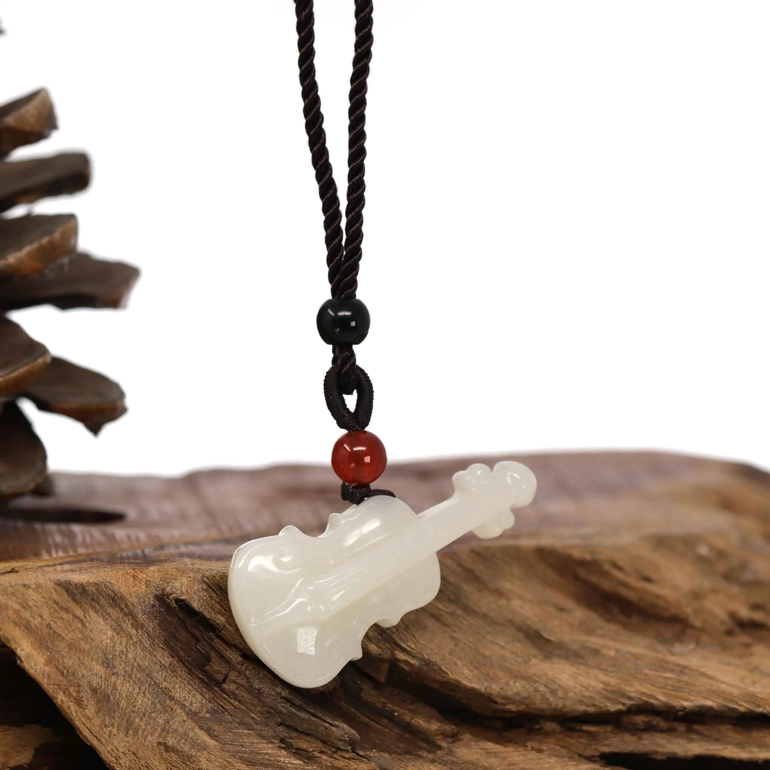 RealJade® Genuine White Nephrite Jade Violin Pendant Necklace