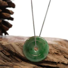 RealJade® "Good Luck Button" Necklace Green Jadeite Jade Lucky Ping An Kou Pendant