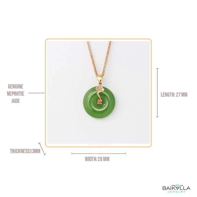 RealJade® "Good Luck Circle" 18k Rose Gold Genuine Nephrite Green Jade Pendant Necklace With AA Tourmaline and SI Diamonds