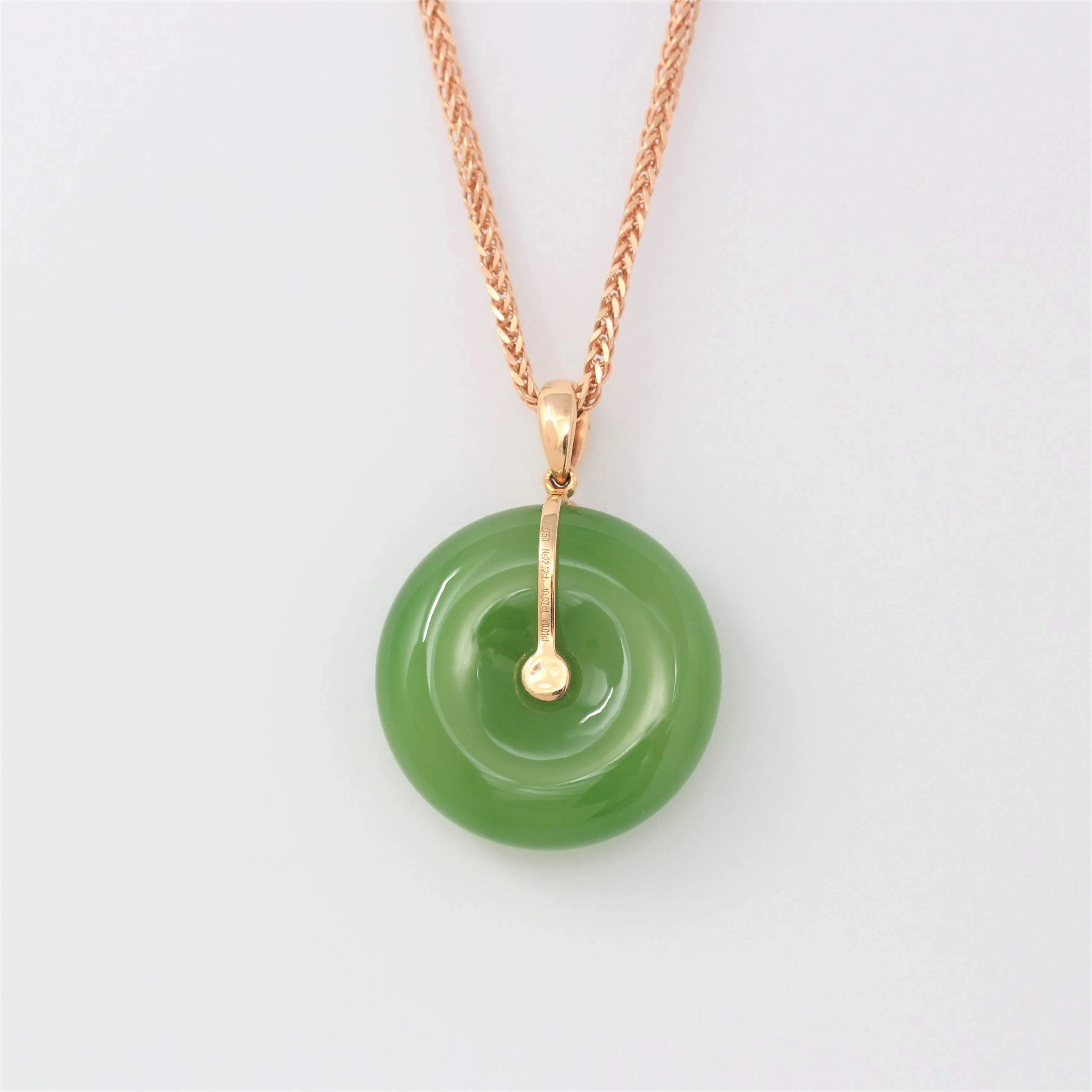 RealJade® "Good Luck Circle" 18k Rose Gold Genuine Nephrite Green Jade Pendant Necklace With AA Tourmaline and SI Diamonds