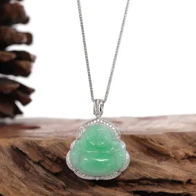 RealJade® "Laughing Buddha" 14k Gold Genuine Green Jadeite Jade with VS1 Diamonds