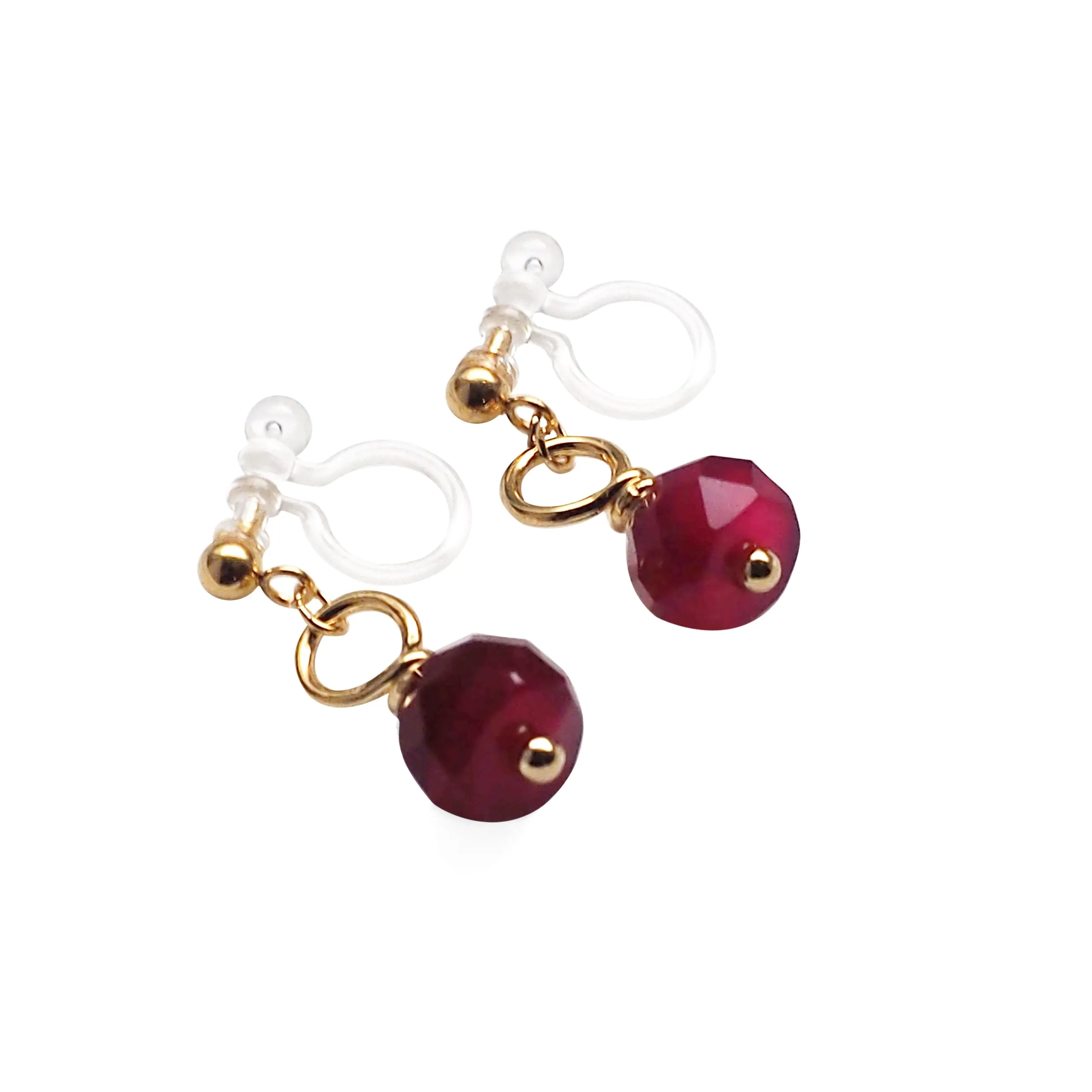 Red Agate Invisible Clip On Earrings