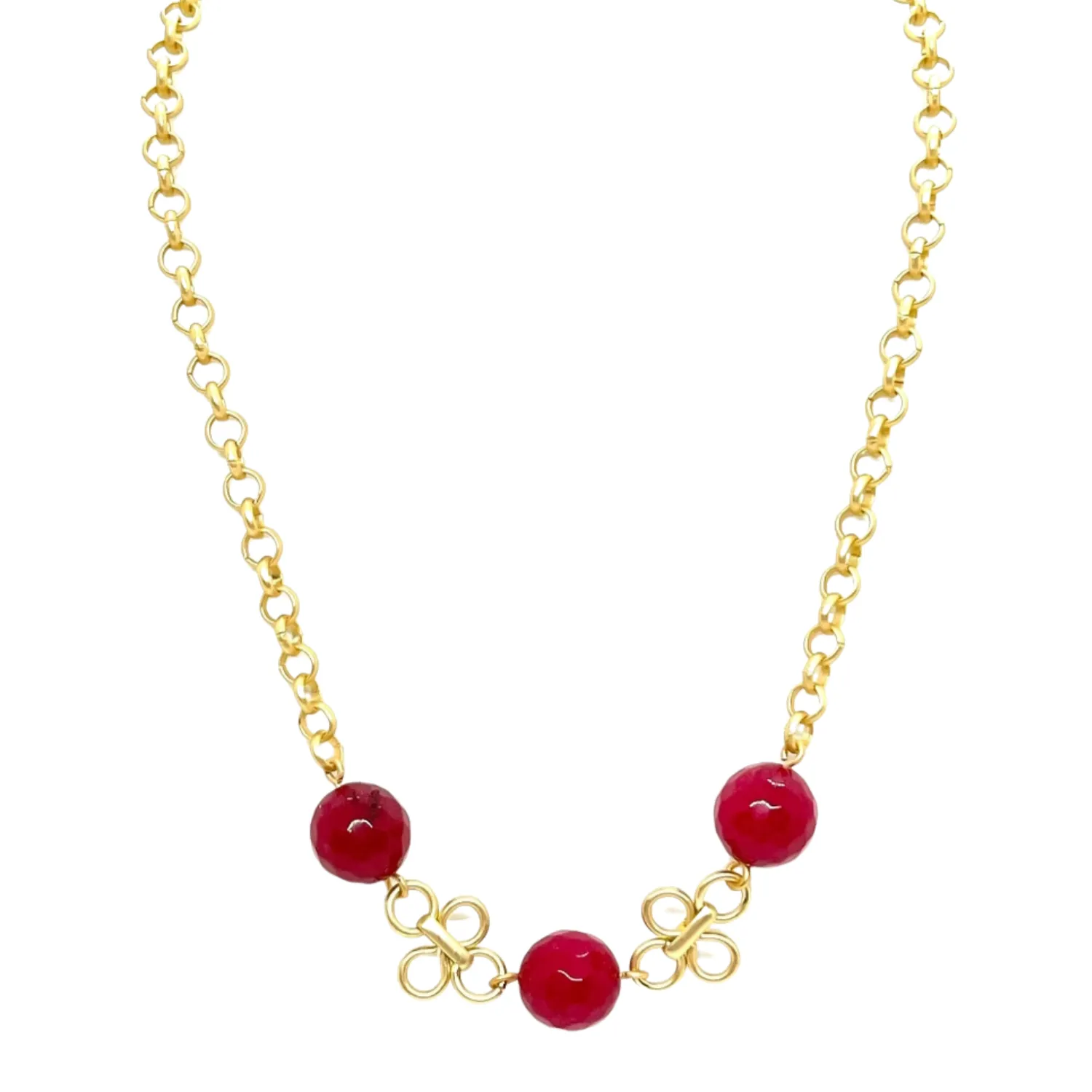 Red Jade Chain and Clover Necklace