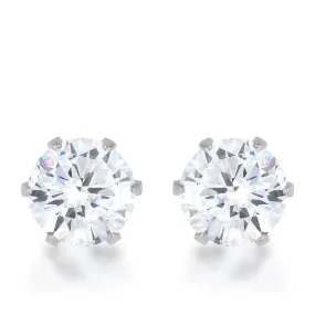 Reign Clear Round Stud Earrings – 6mm | 1ct | Stainless Steel