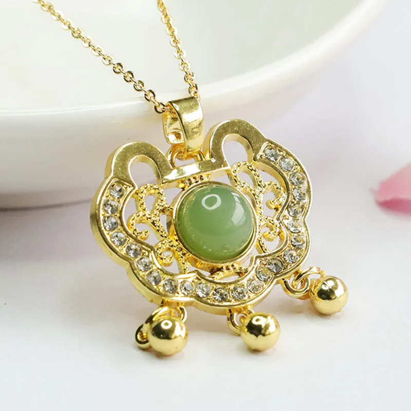 Retro Natural Hetian Jade Jasper Pendant with Ruyi Lock Charm