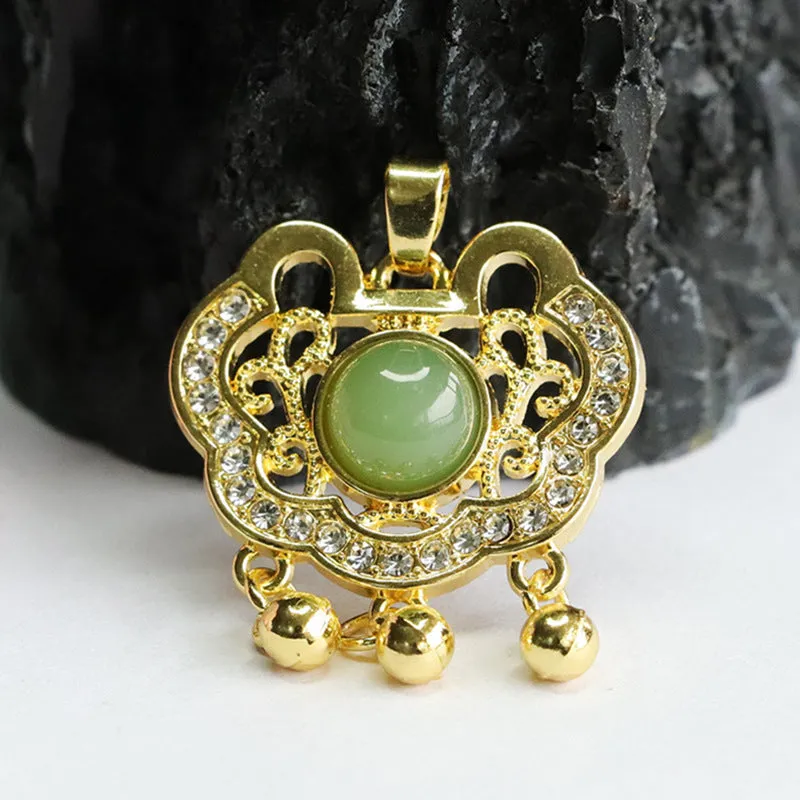 Retro Natural Hetian Jade Jasper Pendant with Ruyi Lock Charm