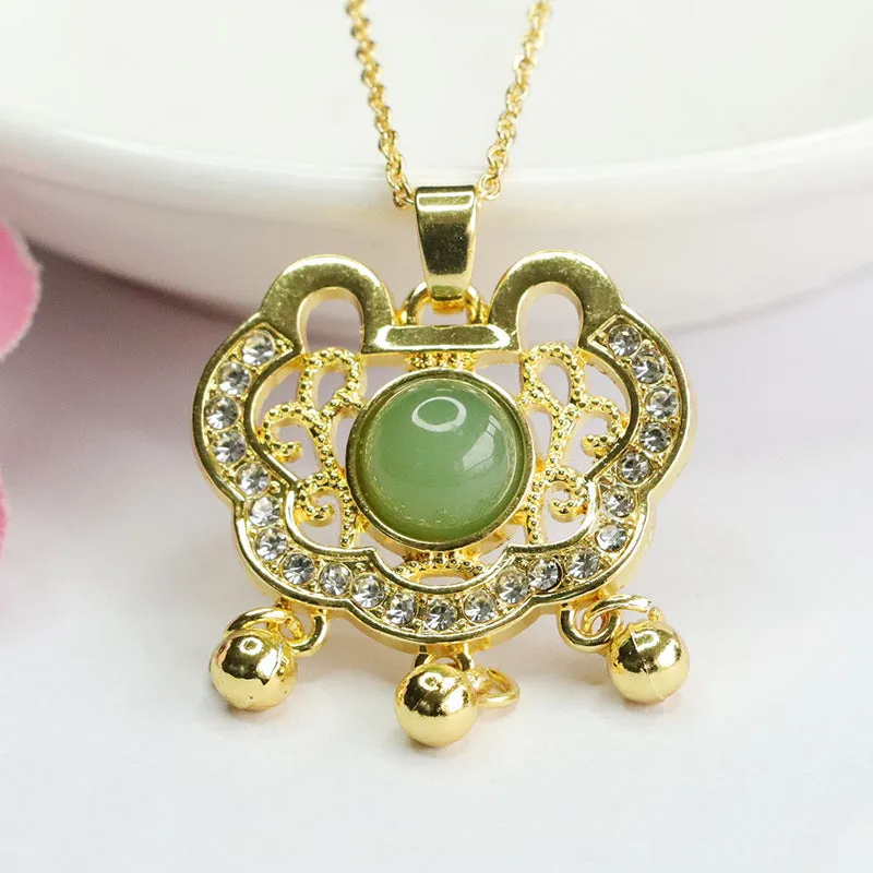 Retro Natural Hetian Jade Jasper Pendant with Ruyi Lock Charm