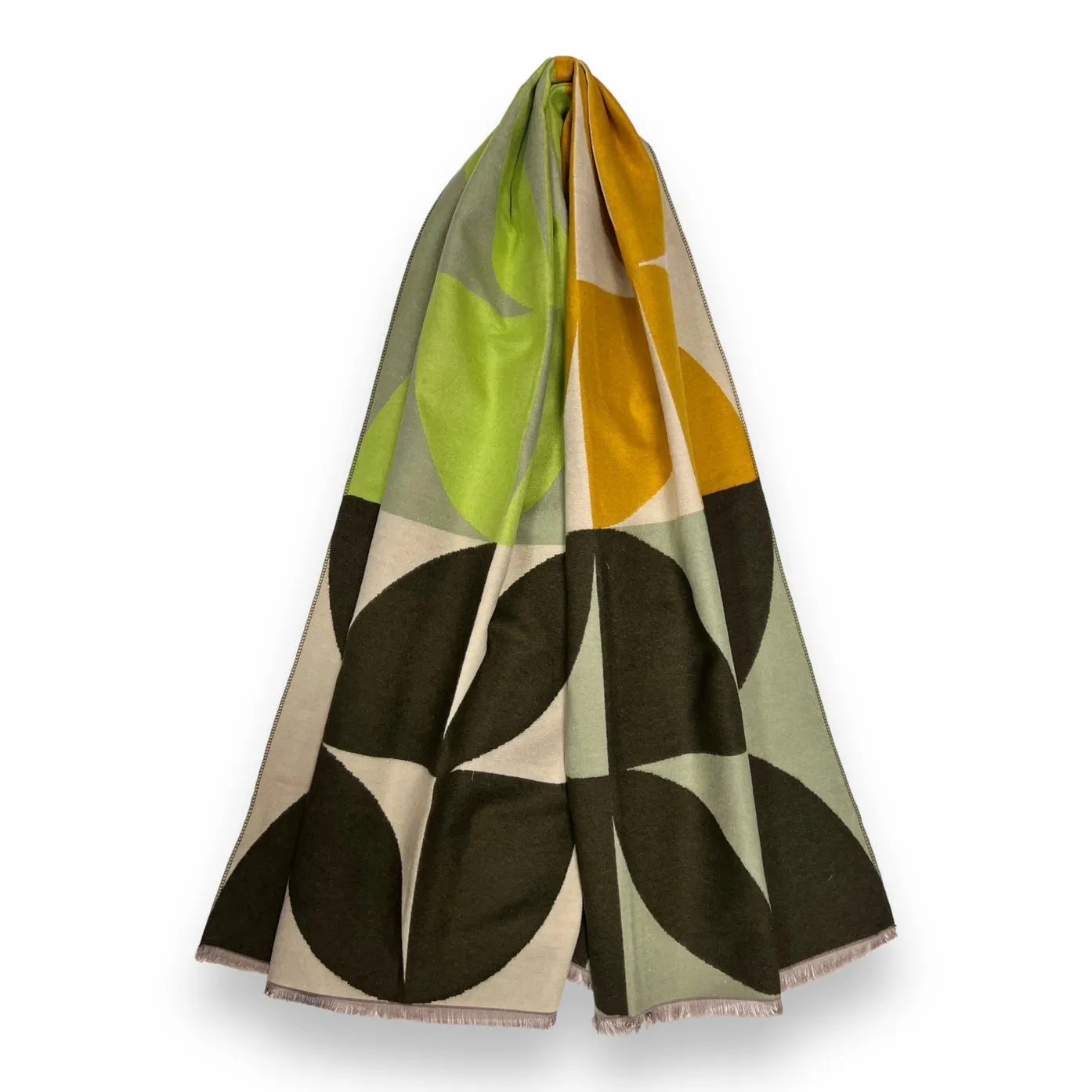 Retro Print Cashmere Blend Scarf - Green Hues