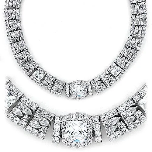 Rhodium 925 Sterling Silver Necklace with AAA Grade CZ in Clear for Women Style LOAS1305