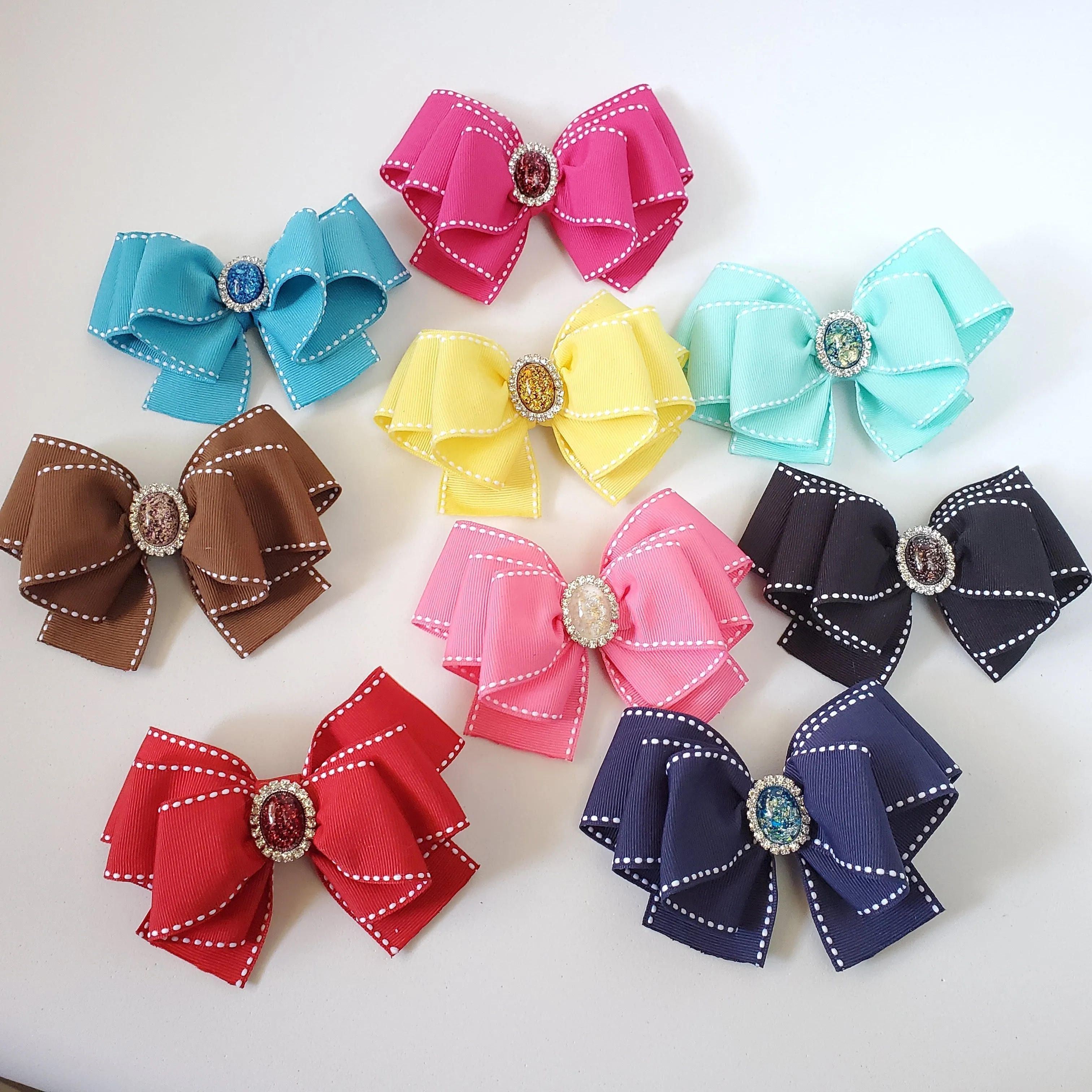 Ribbon Hair Bow with Diamond center