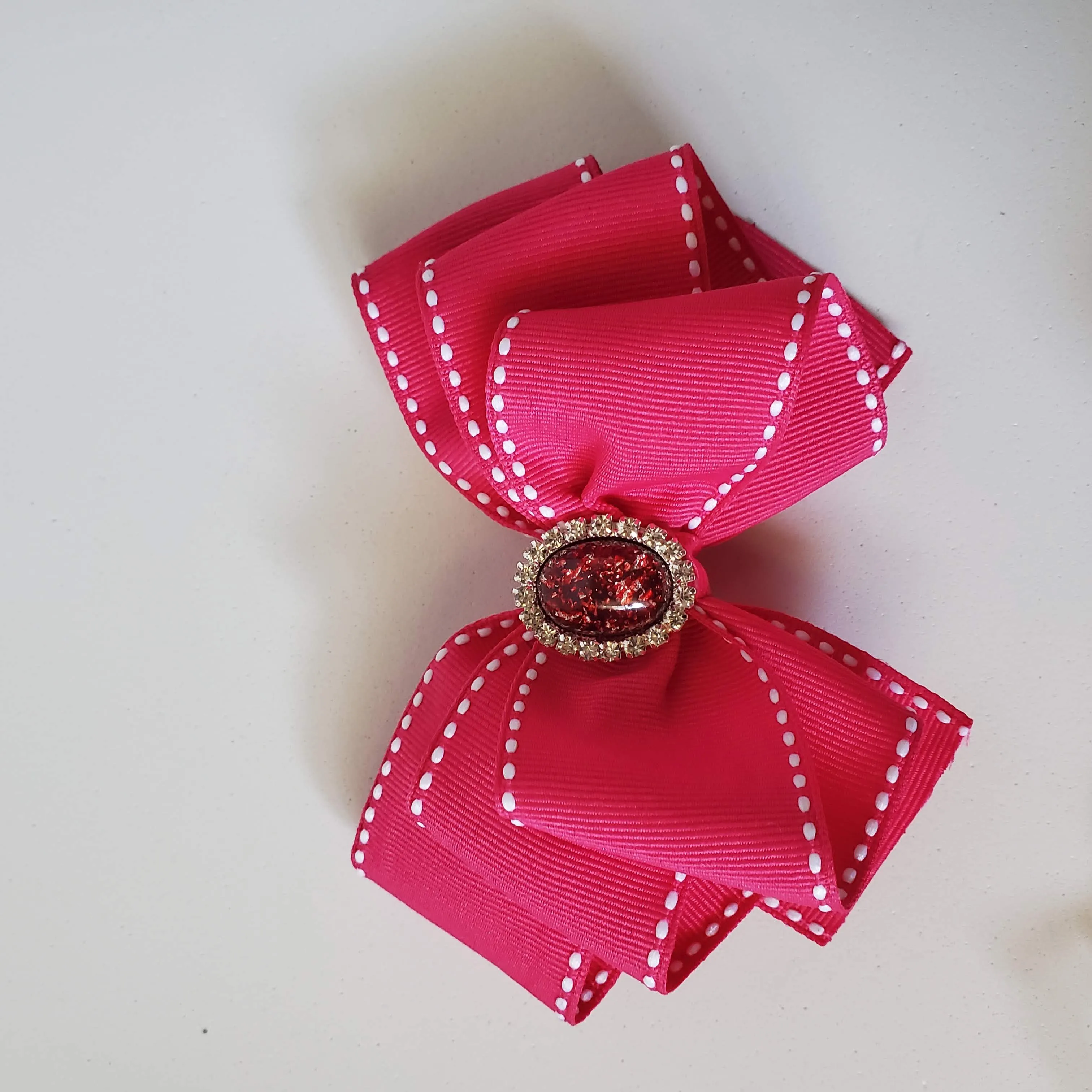 Ribbon Hair Bow with Diamond center