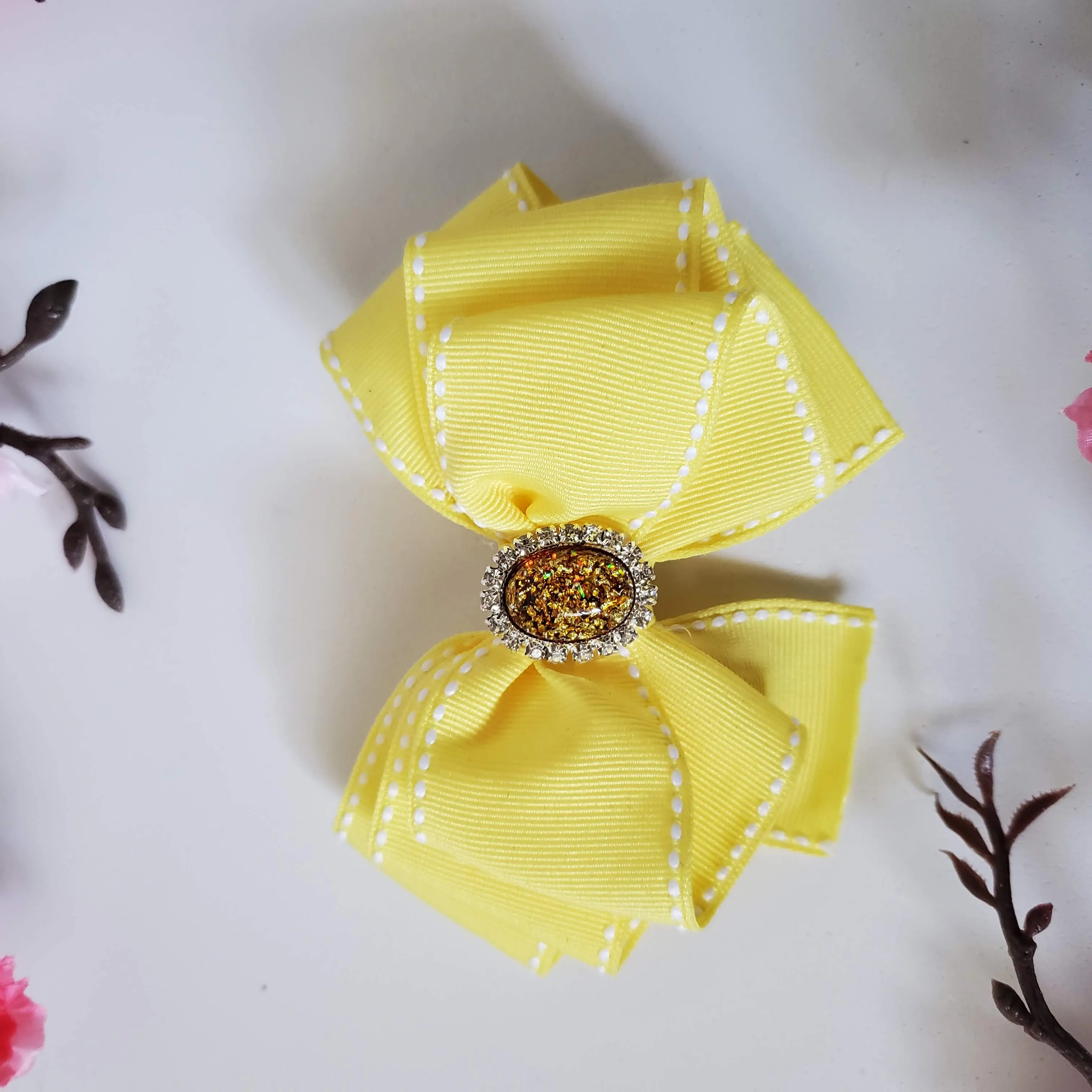 Ribbon Hair Bow with Diamond center