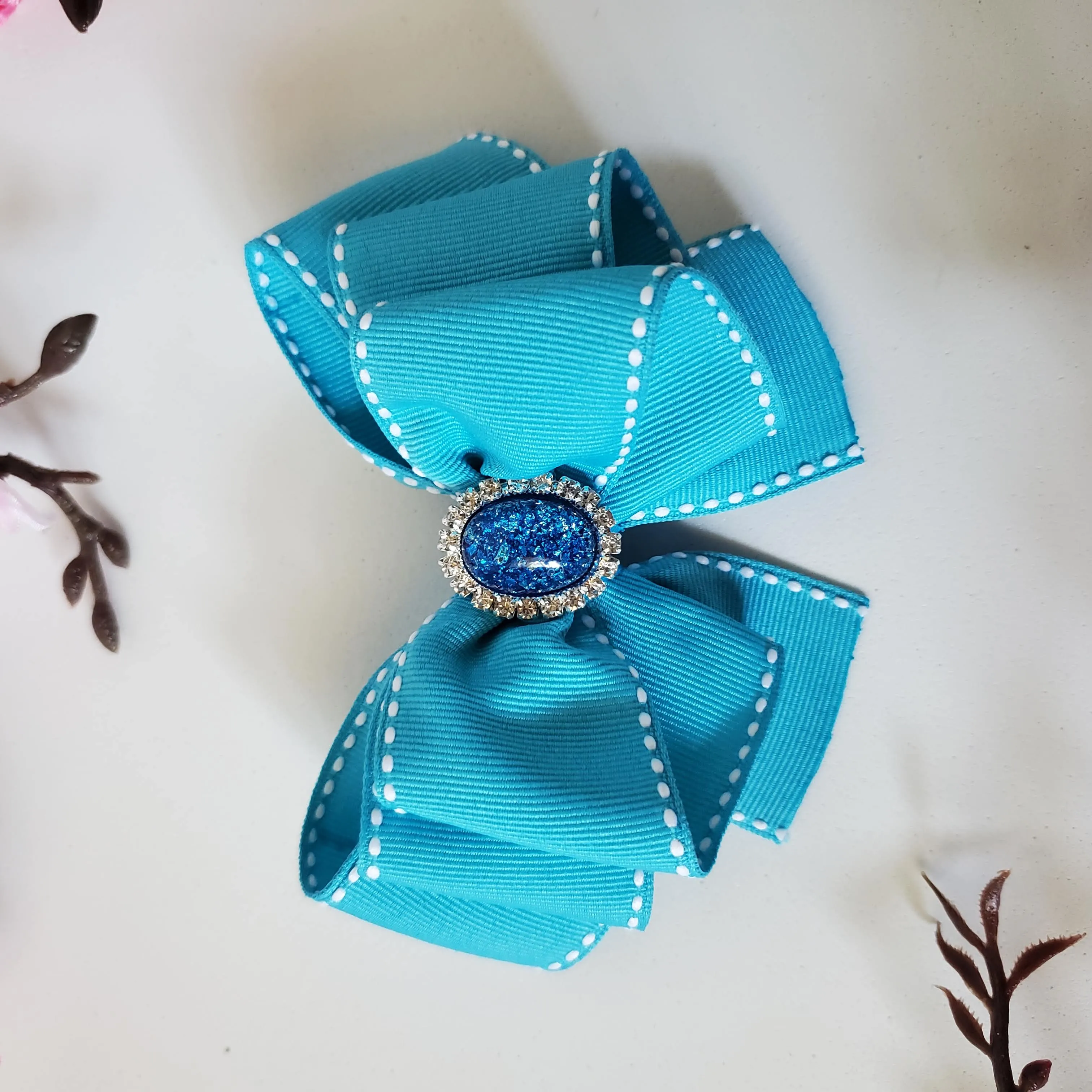 Ribbon Hair Bow with Diamond center