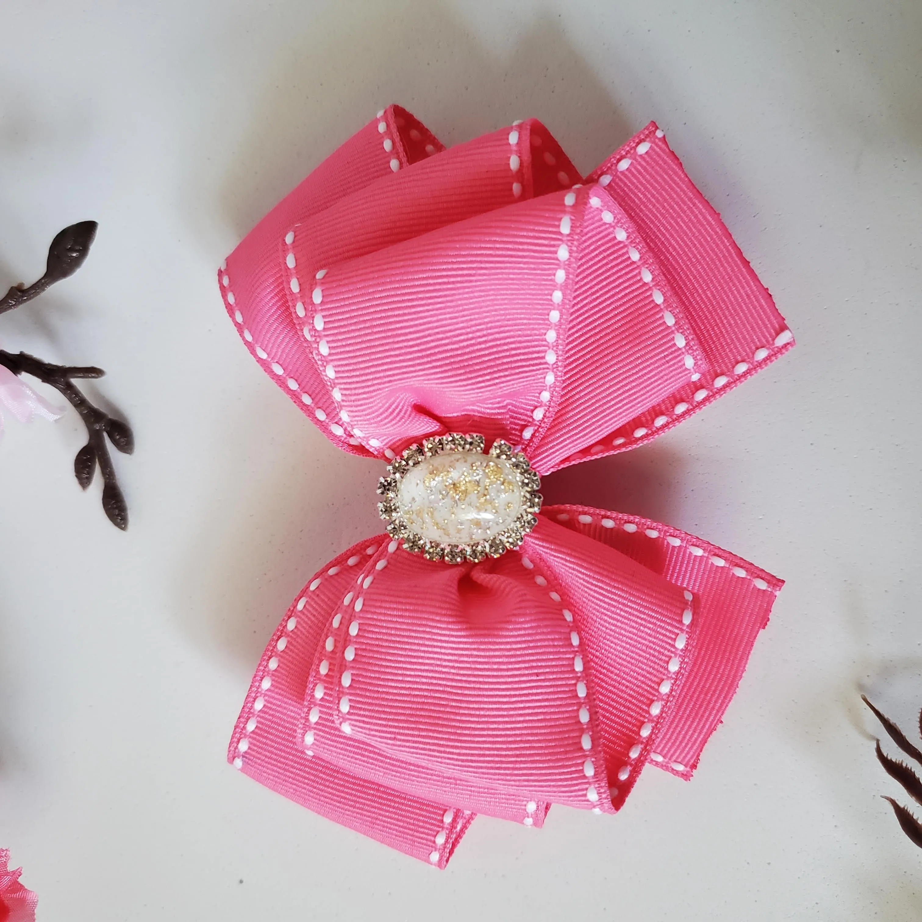 Ribbon Hair Bow with Diamond center